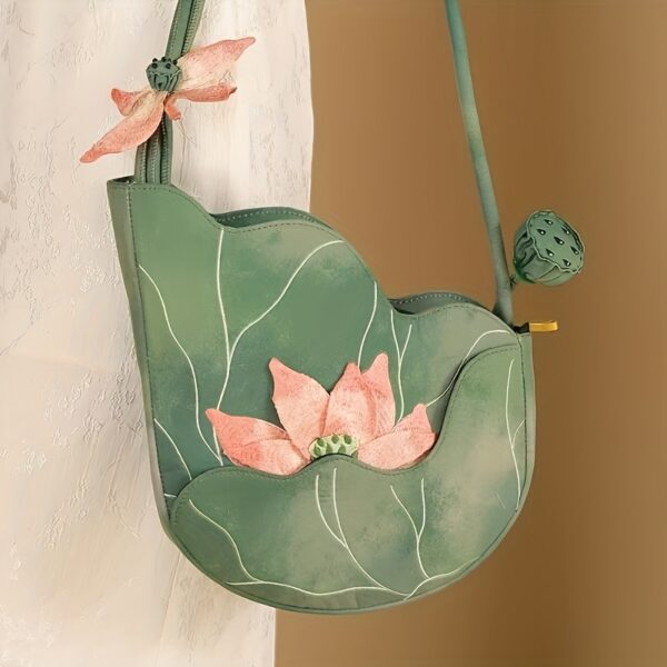 Newness Serene Lotus Embroidered Bag, showcasing exquisite floral embroidery, perfect for any occasion.