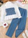 Adorable girls denim set perfect for autumn Featuring stylish denim jacket and pants ideal for casual outings