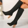 Newness Uptown Girl Knee High Boots Stylish brown leather knee high boots with a pointed toe and block heel perfect for elevating any outfit