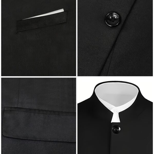 The Newness Shanghai Mandarin Collar Suit: A sophisticated, impeccably tailored suit in navy blue, featuring a mandarin collar and modern silhouette, ideal for the discerning gentleman.