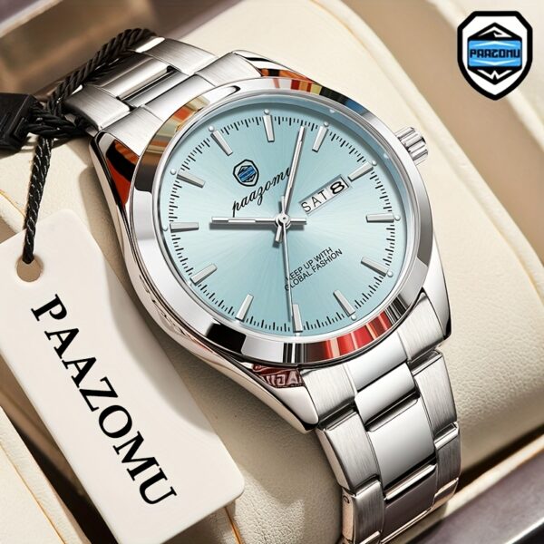 Newness Metropolitan Men's Steel Watch: A sleek, silver steel watch on a wrist, showcasing its classic design and functionality.