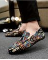 Newness Cairo Nights Geometric Slip On Loafers in navy blue showcasing the unique geometric pattern and comfortable slip on design Perfect for adding effortless style to any outfit