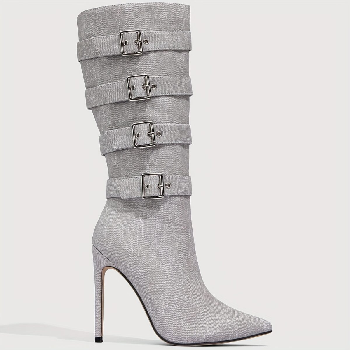 Newness Ascension Stiletto Buckle Boots Elevate your look with these stunning stiletto boots featuring a chic buckle detail