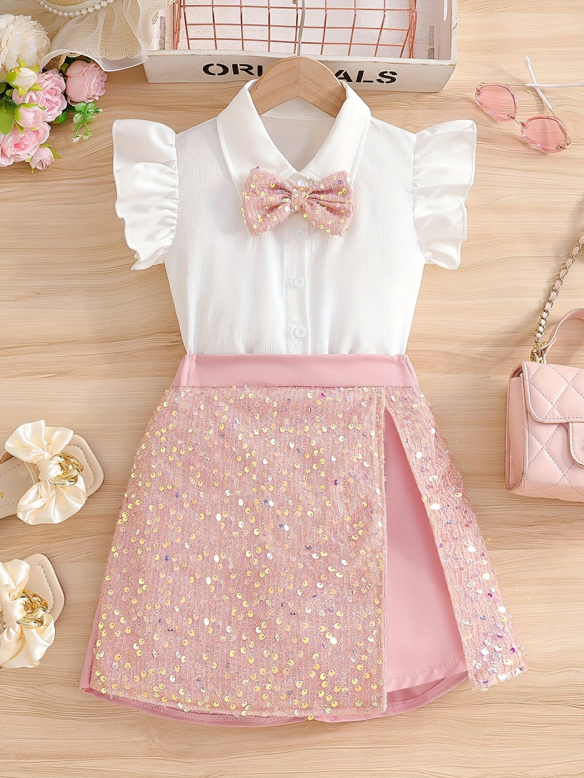 Adorable girls summer outfit Newnesss Summer Sparkle two piece set features a stylish top and coordinating bottom perfect for parties weddings or any special occasion