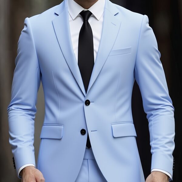 The Newness Metropolitan Men's Slim Fit Suit in charcoal grey, showcasing its sleek silhouette and impeccable tailoring on a sophisticated male model.