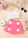 Adorable Summer Bloom Girls Shorts Set in a cheerful floral print perfect for sunny summer days The set includes a top and shorts