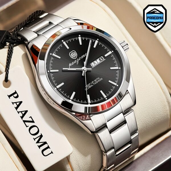 Newness Metropolitan Men's Steel Watch: A sleek, silver steel watch on a wrist, showcasing its classic design and functionality.