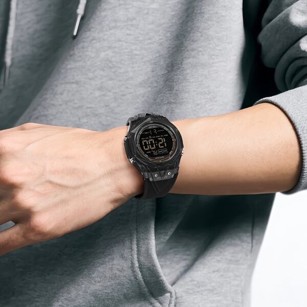 Newness Apex Digital Sports Watch: Sleek black digital sports watch with multiple features, perfect for an active lifestyle.