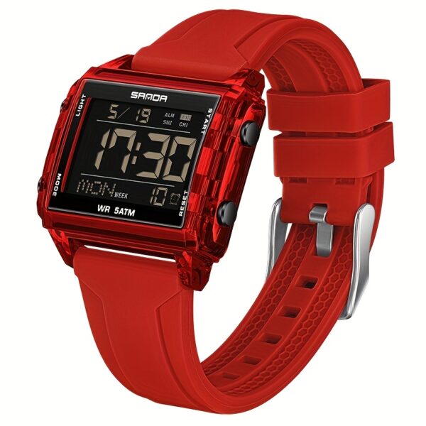 Newness Neon Edge Digital Square Watch: A stylish square digital watch with a neon accent, showcasing modern design and fashion-forward appeal.