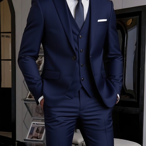 Model wearing the Newness Apex Slim Fit Tuxedo, a sophisticated black tuxedo with a modern slim fit, ideal for weddings and formal events.