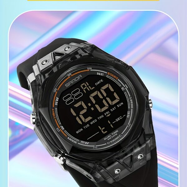 Newness Apex Digital Sports Watch: Sleek black digital sports watch with multiple features, perfect for an active lifestyle.