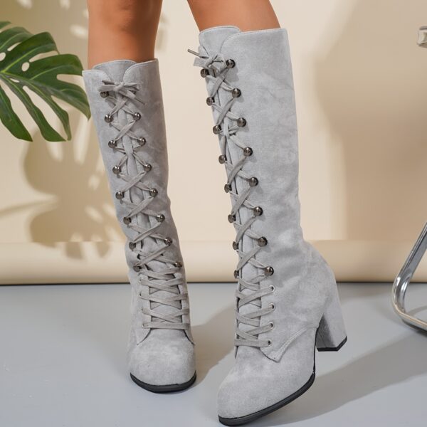 Newness Lace-Up Gray High Heels: Modern elegance personified. Stunning gray high heels with lace-up detail. Shop the latest collection now!