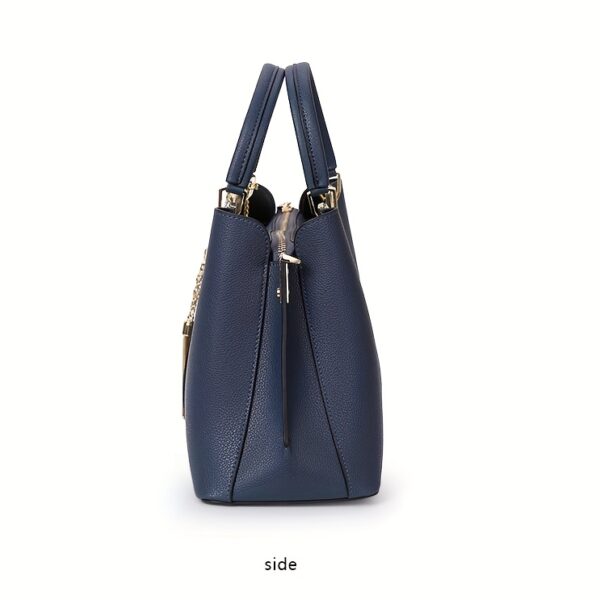 Newness Seraphina Navy Blue Handbag: A premium leather tote and crossbody bag in navy blue, showcasing its structured design and versatility.