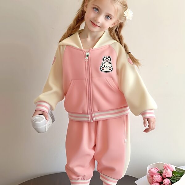 Adorable Spring Blossom Girls' Tracksuit, perfect for outdoor play. A charming pink and floral tracksuit, ideal for spring and summer.