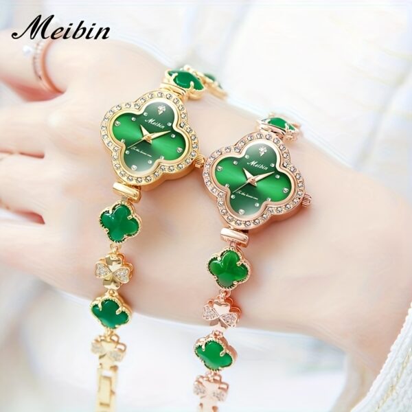 Emerald Enchantment Clover Quartz Watch