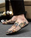 Newness Cairo Nights Geometric Slip On Loafers in navy blue showcasing the unique geometric pattern and comfortable slip on design Perfect for adding effortless style to any outfit