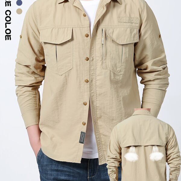 Model wearing the Newness Voyager Men's Nylon Shirt, a lightweight, breathable nylon shirt, ideal for travel and outdoor activities.