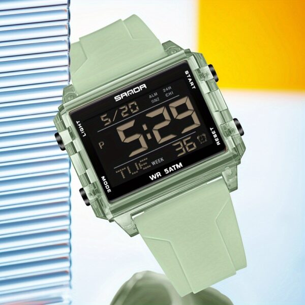 Newness Neon Edge Digital Square Watch: A stylish square digital watch with a neon accent, showcasing modern design and fashion-forward appeal.