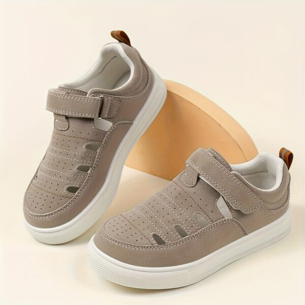 Newness Summer Breeze Kids' Soft Sneakers in action: A child happily playing, showcasing the stylish and comfortable design, breathability, and non-slip sole of the shoes.