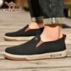 CANEMON Mens Canvas Slip Ons in stylish navy blue showcasing breathable canvas material and comfortable fit perfect for everyday wear