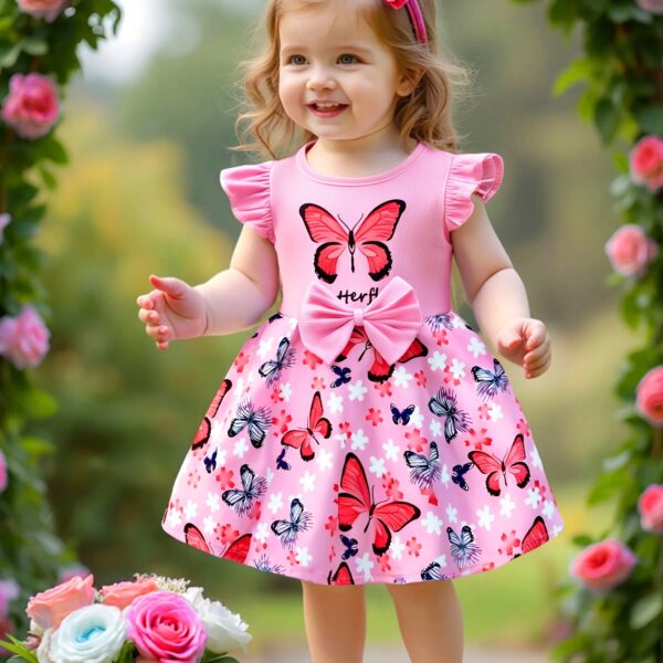 Adorable baby girl in a lavender butterfly dress, perfect for summer. Newness.