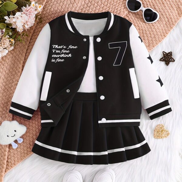 Stylish girls' preppy jacket set from Newness. Features a blazer and skirt combination in coordinating colors and fabrics. Perfect for school, special occasions, or everyday wear.