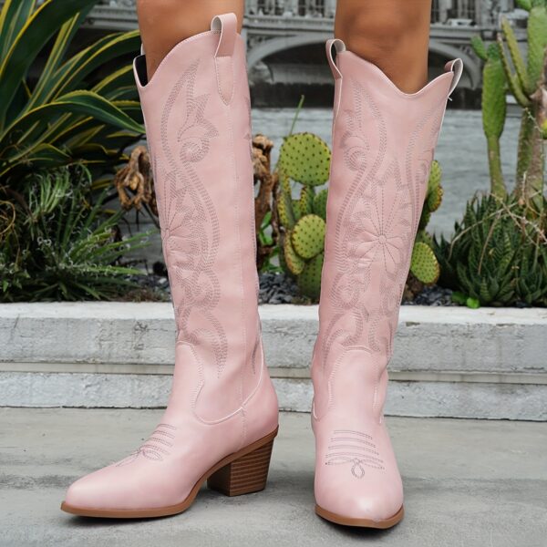 Newness Embroidered Pink Western Boots: Step into style with our trendy pink embroidered boots, featuring intricate stitching and a classic Western silhouette.
