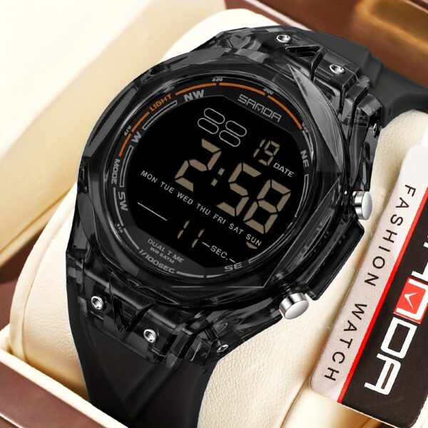 Newness Apex Digital Sports Watch: Sleek black digital sports watch with multiple features, perfect for an active lifestyle.