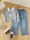 Adorable girls Playful Days Bow Embroidered Set perfect for fall and winter Featuring delicate bow embroidery this outfit is ideal for playful days