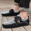 Navy blue MAINALUN Mens Fabric Loafers breathable and non slip perfect for any occasion