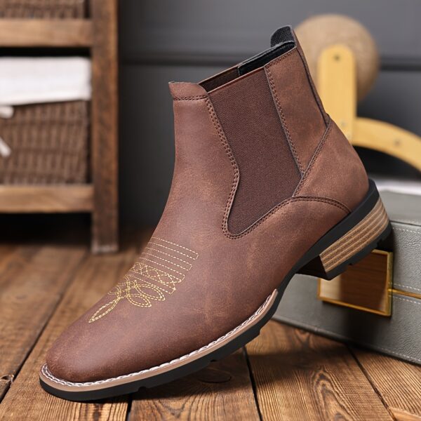 Newness Harrogate Embroidered Chelsea Boots in brown leather, featuring intricate embroidery and a comfortable fit, perfect for autumn/winter style.