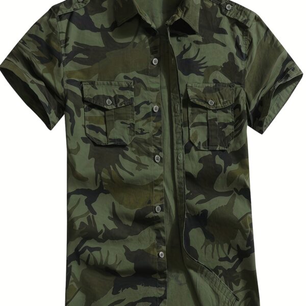 Sahara Expedition Camo Utility Shirt in 100% cotton, showcasing its rugged design. Perfect for any adventure.
