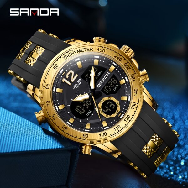 Newness Apex Gold Men's Digital Watch, showcasing its modern design and versatile functionality.