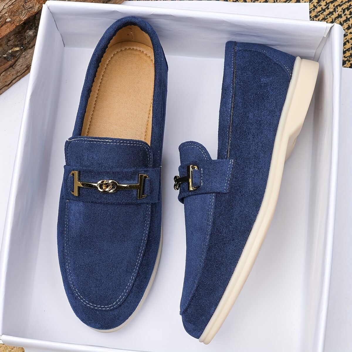 Newness Mens Fabric Loafers in navy blue showcasing breathable fabric and comfortable rubber sole perfect for any occasion