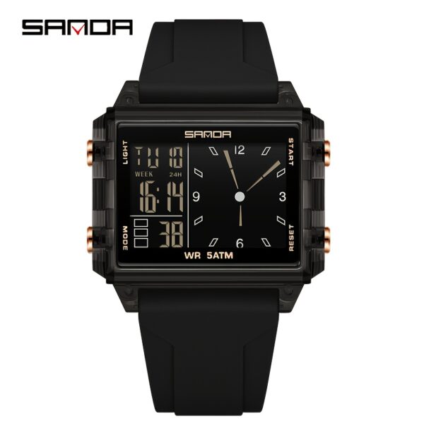 Newness Apex Digital Sports Watch: Sleek black digital watch with stylish accents, perfect for workouts and everyday wear.