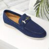 Newness Mens Fabric Loafers in navy blue showcasing breathable fabric and comfortable rubber sole perfect for any occasion