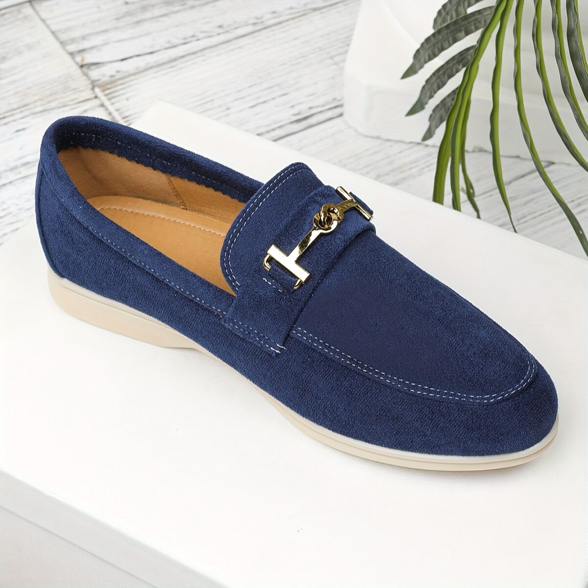 Newness Mens Fabric Loafers in navy blue showcasing breathable fabric and comfortable rubber sole perfect for any occasion