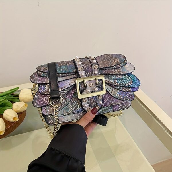 Newness Iridescent Butterfly Holographic Crossbody Bag in iridescent holographic finish. Chic and versatile crossbody bag perfect for everyday use.