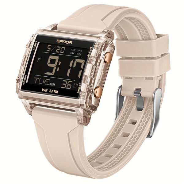Newness Neon Edge Digital Square Watch: A stylish square digital watch with a neon accent, showcasing modern design and fashion-forward appeal.