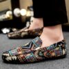 Newness Cairo Nights Geometric Slip On Loafers in navy blue showcasing the unique geometric pattern and comfortable slip on design Perfect for adding effortless style to any outfit