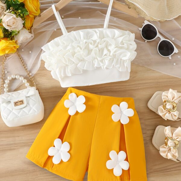 Adorable Summer Bloom Girls Shorts Set in a cheerful floral print perfect for sunny summer days The set includes a top and shorts