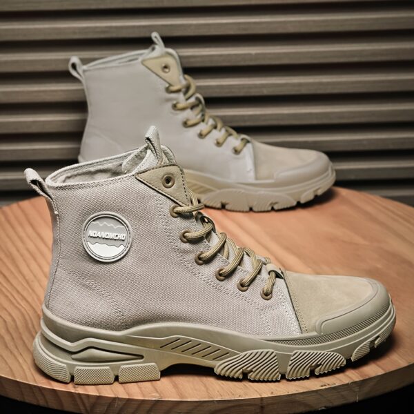 Newness Urban Explorer Men's Canvas High-Tops in stylish grey, showcasing breathable canvas upper and durable PVC sole, ideal for all seasons.