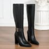 Newness Empower Pointed Toe Knee High Boots in brown leather Stylish boots perfect for parties and everyday wear