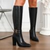 Newness Empower Pointed Toe Knee High Boots in brown leather Stylish boots perfect for parties and everyday wear