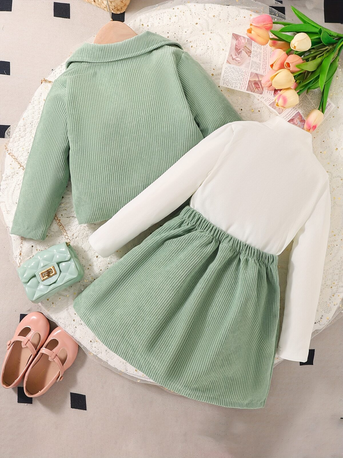 Adorable girl wearing Newness Spring Meadow Girls Suit Set a stylish outfit perfect for spring fall or winter