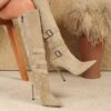 Dune Beige Stiletto Knee Boots from Newness Elegant knee high stiletto boots in a sophisticated beige shade