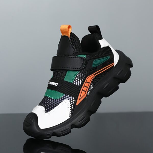 Newness Velocity Stripe Boys' Running Shoes: Lightweight, breathable running shoes perfect for school and play. Image shows stylish blue and white striped shoes.
