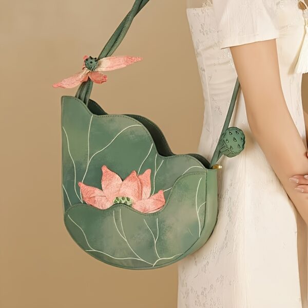 Newness Serene Lotus Embroidered Bag, showcasing exquisite floral embroidery, perfect for any occasion.