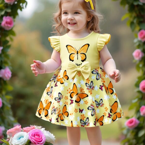 Adorable baby girl in a lavender butterfly dress, perfect for summer. Newness.