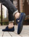 Navy blue MAINALUN Mens Fabric Loafers breathable and non slip perfect for any occasion